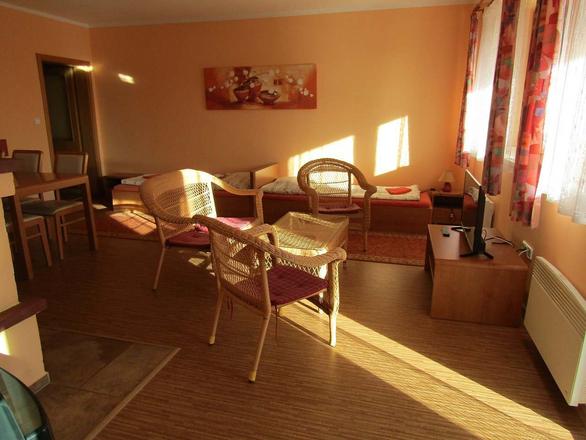 apartm&aacute;n TŘI ob&yacute;vac&iacute; m&iacute;stnost s j&iacute;deln&iacute;m stolem